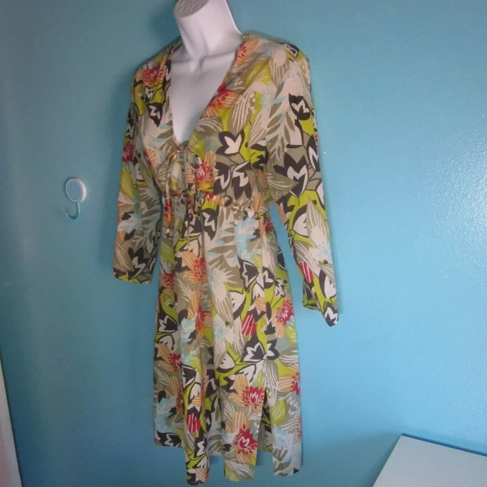CZ Cotton Cover Up Dress Women Size M Floral Lightweight Summer Beach Pool Dress - Picture 7 of 11